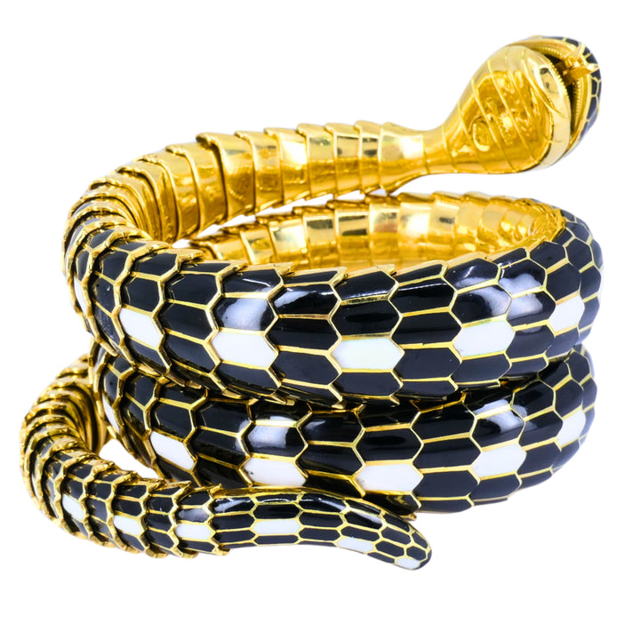 Bvlgari Bulgari Serpenti Bracelet 18k Gold Diamond & Enamel Coil Bracelet