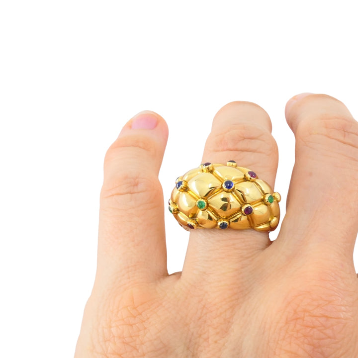 Vintage Chaumet 18k Gold Dome Cocktail Ring with Gemstones Original Box