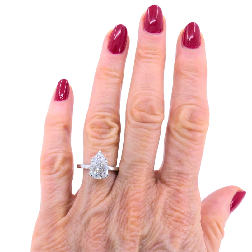 Pear Shaped Diamond Platinum Engagement Ring 1.71 carat GIA D VS2
