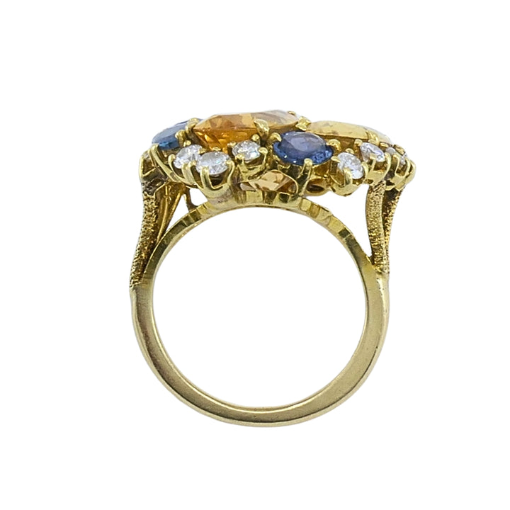 Vintage 14k Gold Imperial Topaz Blue Sapphire Diamond Cluster Cocktail Ring