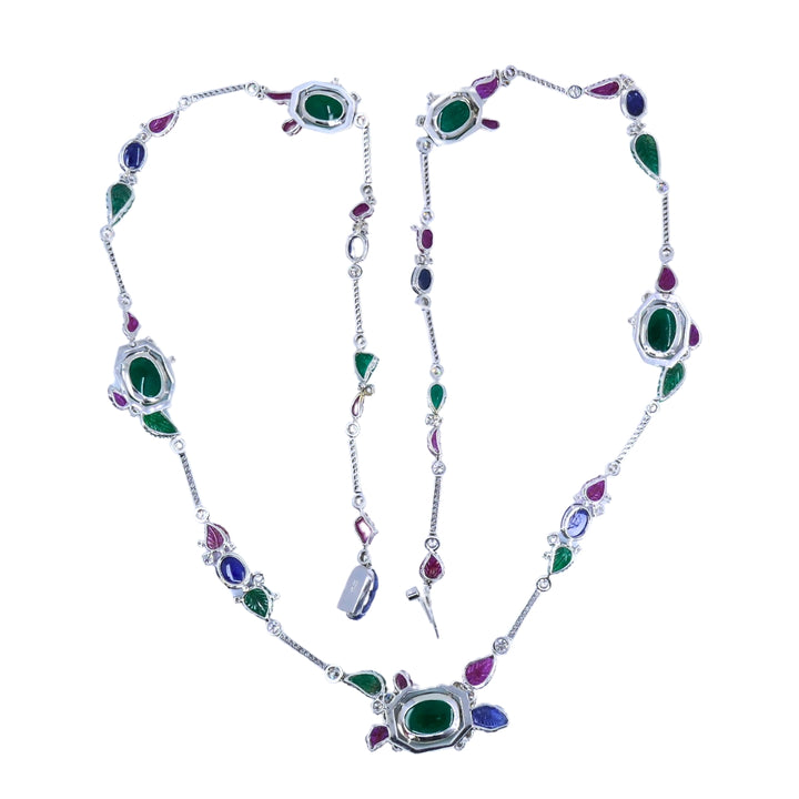 Sabbadini Tutti-Frutti Necklace 18k White Gold Carved Gemstones