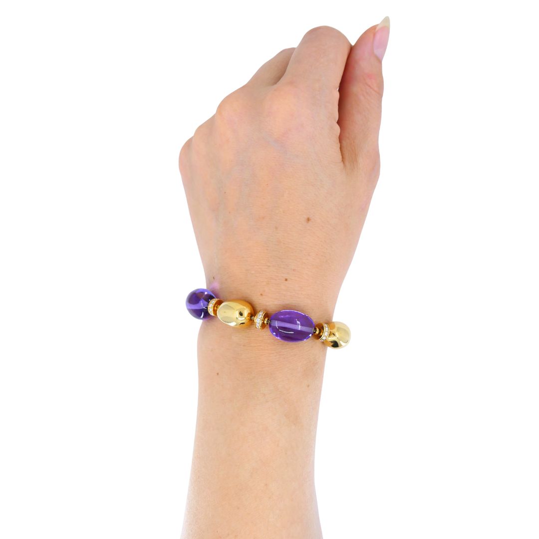Bvlgari 18k Gold Amethyst Diamond Sassi Bracelet
