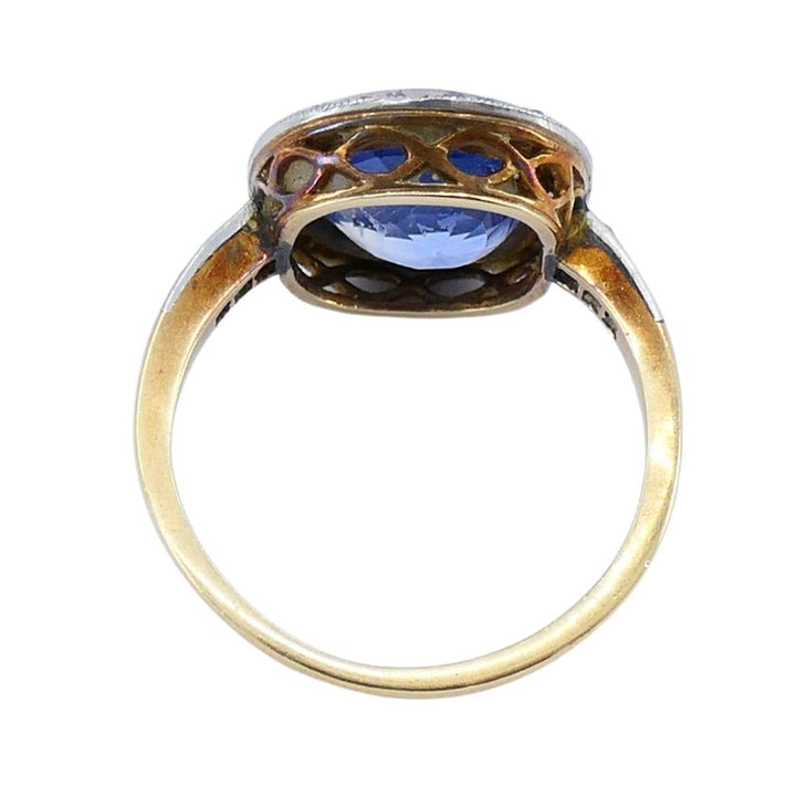 Edwardian Sapphire Diamond Platinum Gold Ring