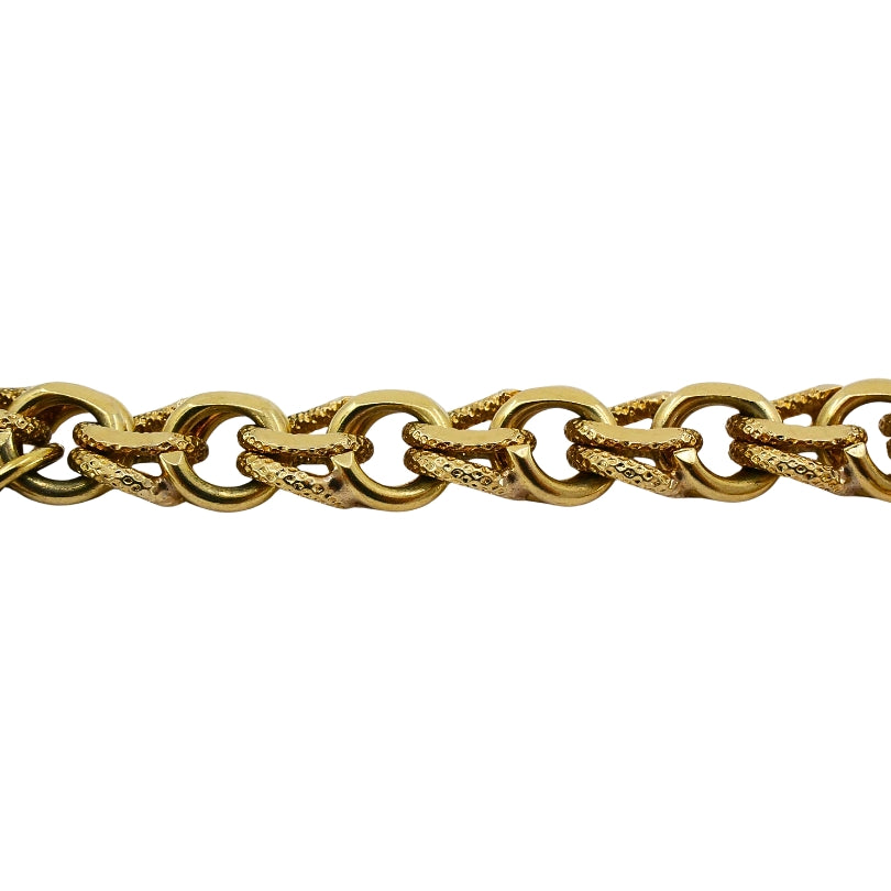 Victorian 14k Gold  Link Bracelet  Enamel Pearl & Engraved Charms