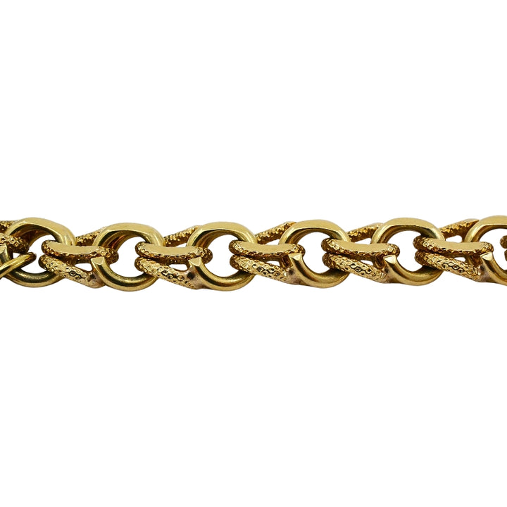 Victorian 14k Gold  Link Bracelet  Enamel Pearl & Engraved Charms