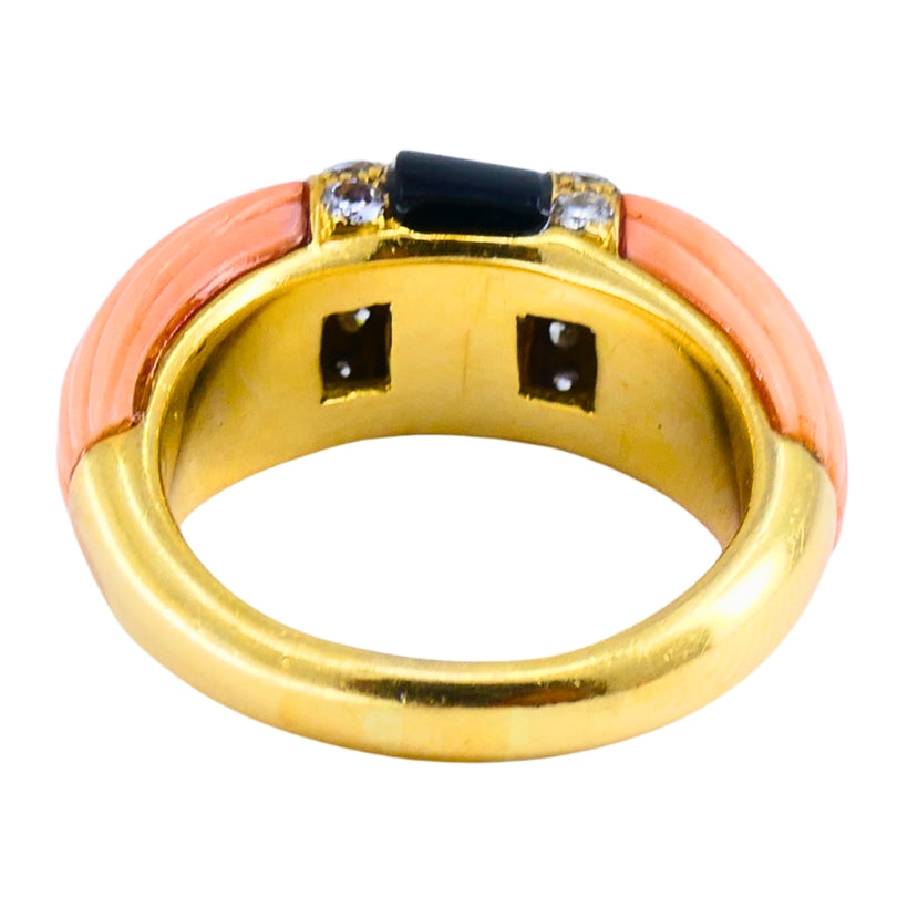 Vintage Cartier Set Coral Onyx Diamond 18k Gold Ring and Earrings Estate Jewelry