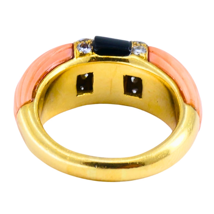 Vintage Cartier Set Coral Onyx Diamond 18k Gold Ring and Earrings Estate Jewelry
