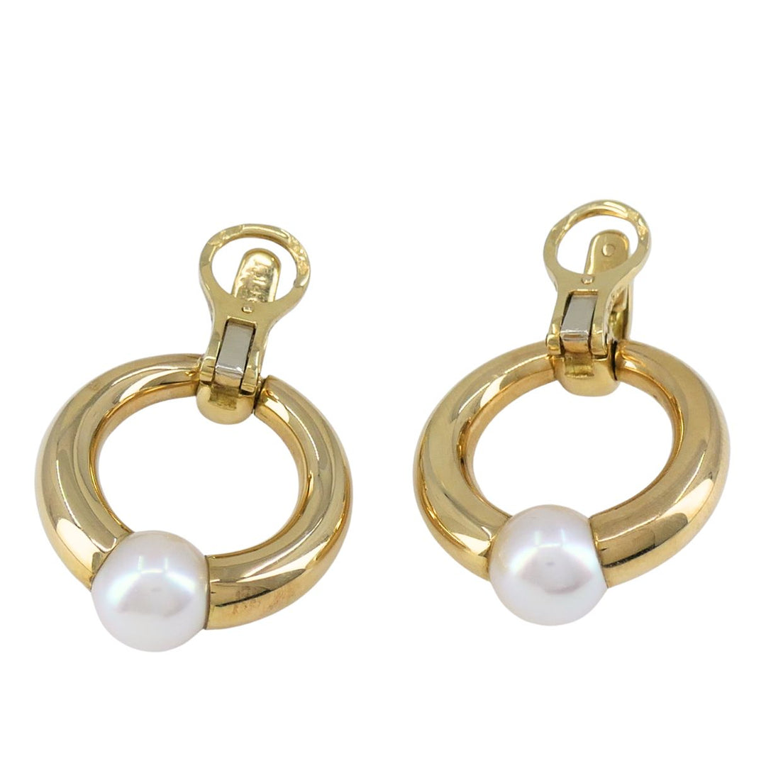 Vintage Cartier 18k Gold Pearl Doorknocker Clip-on Earrings