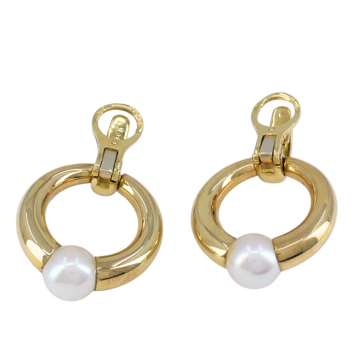 Vintage Cartier 18k Gold Pearl Doorknocker Clip-on Earrings