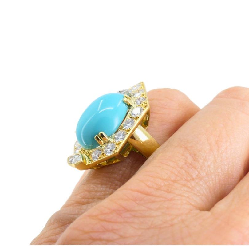 Chaumet Vintage Turquoise Ring Gold Diamond