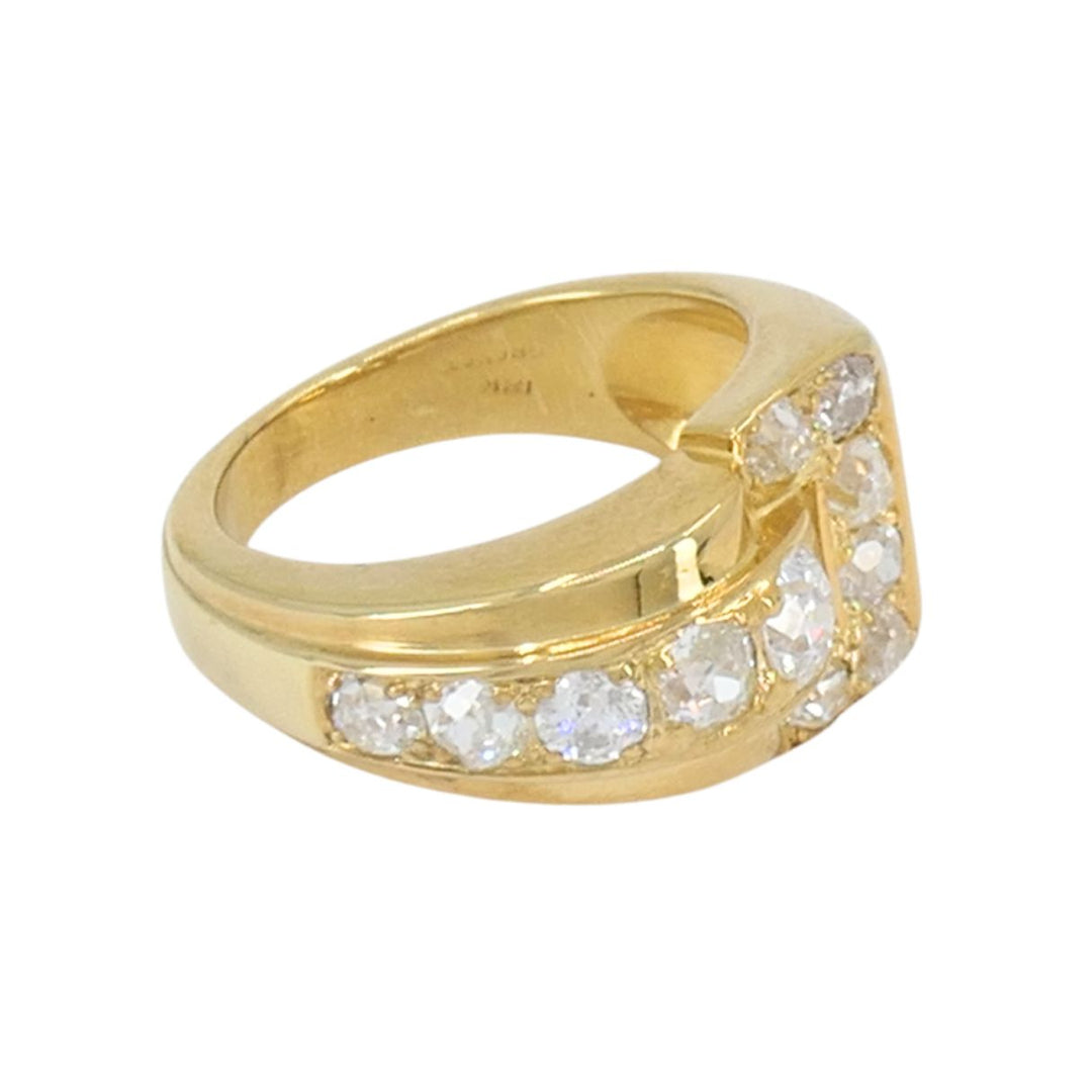 Vintage GRANAT 18k Yellow Gold Diamond Buckle Ring, 1950s
