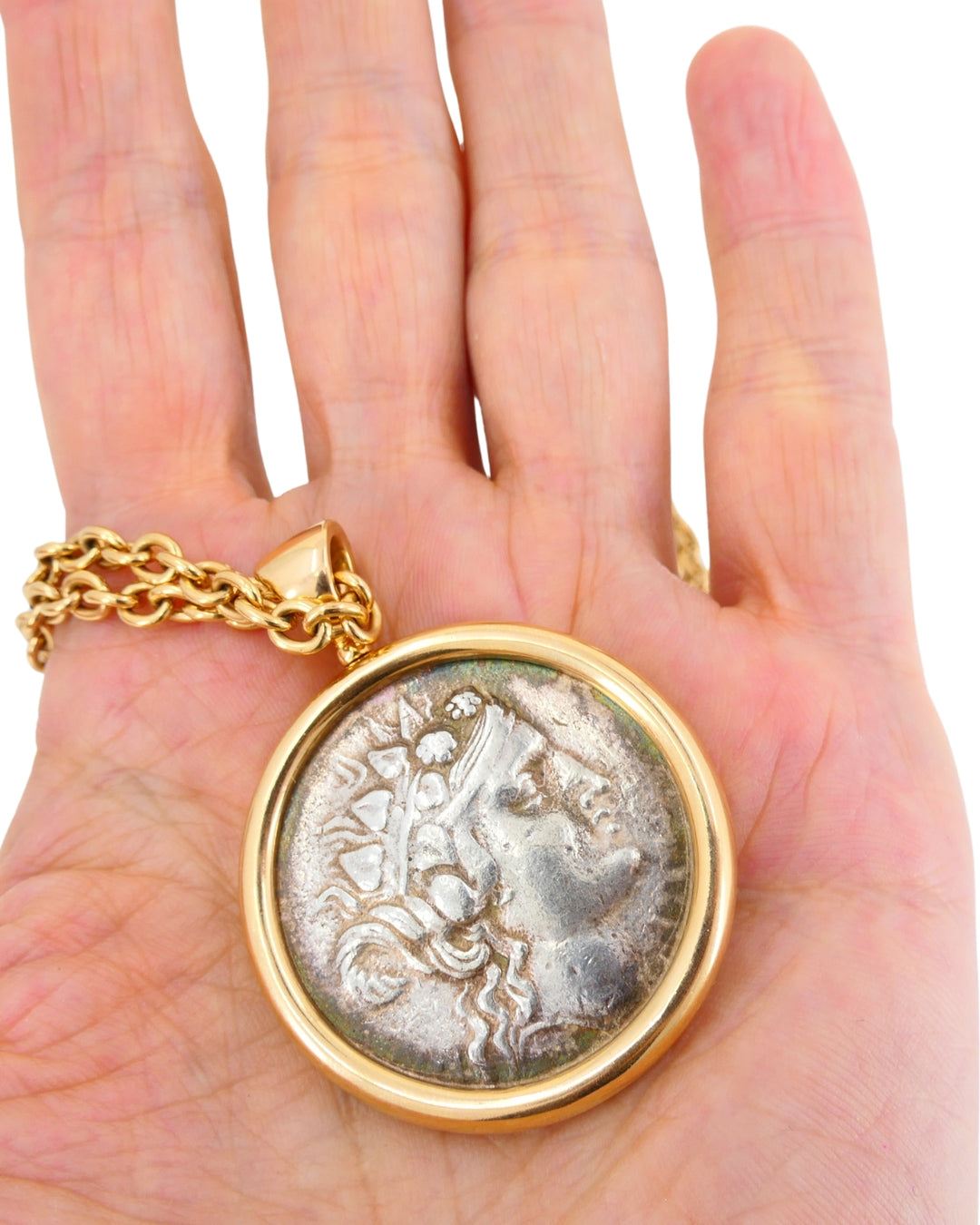 Bvlgari Bulgari Monete Necklace Large Silver Greek Coin Rose Gold
