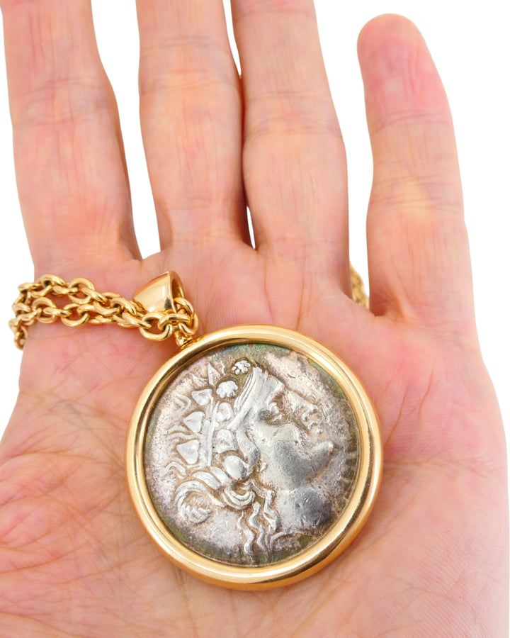 Bvlgari Bulgari Monete Necklace Large Silver Greek Coin Rose Gold