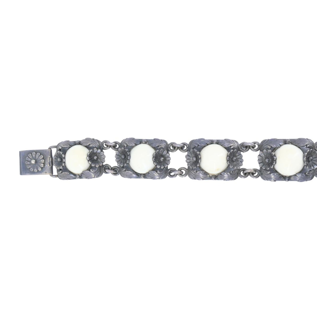 Vintage N.E. From Denmark Sterling Silver Bone Cabochon Bracelet