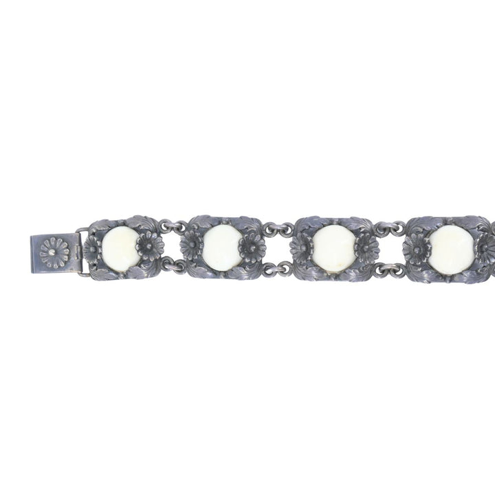 Vintage N.E. From Denmark Sterling Silver Bone Cabochon Bracelet