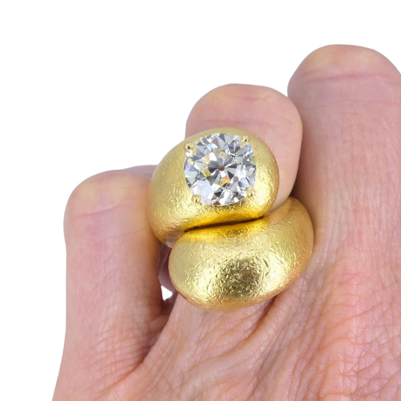 Old European Cut Diamond Ring Gold Bypass Cocktail Ring