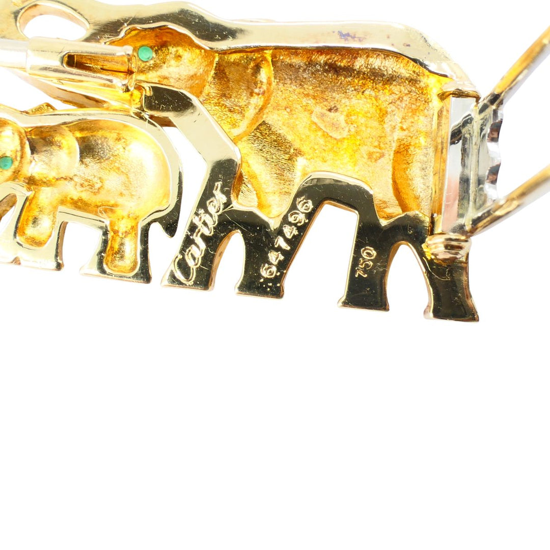 Vintage Cartier Ménagerie 18k Gold Emerald Mother and Baby Elephant Brooch