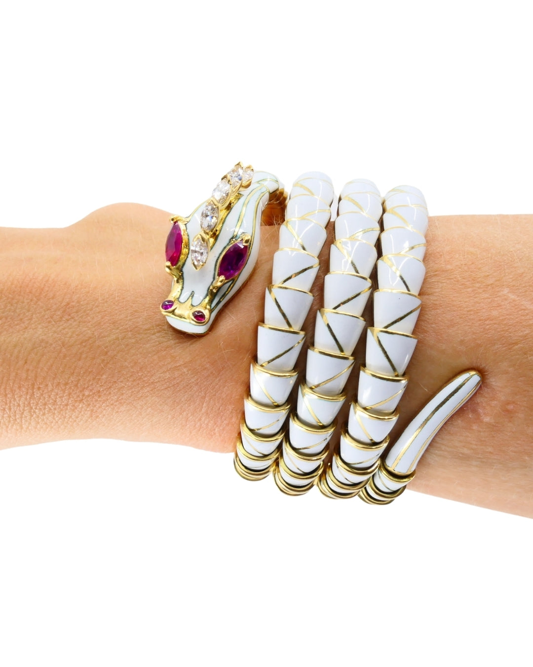 Rare Bvlgari Vintage Bulgari Dragon Bracelet 18k Gold Diamond White Enamel