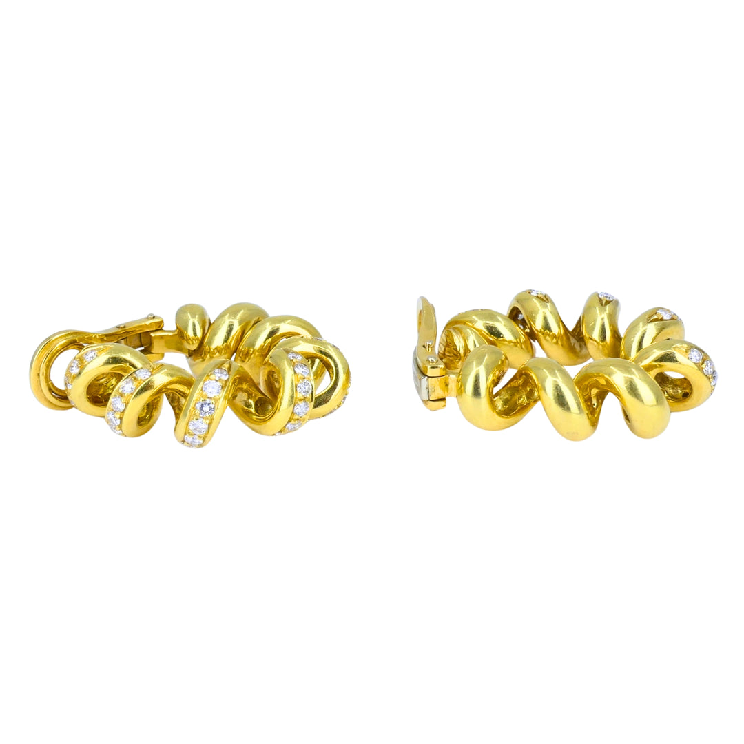Vintage Boucheron Paris 18k Yellow Gold Hoop Earrings Diamond