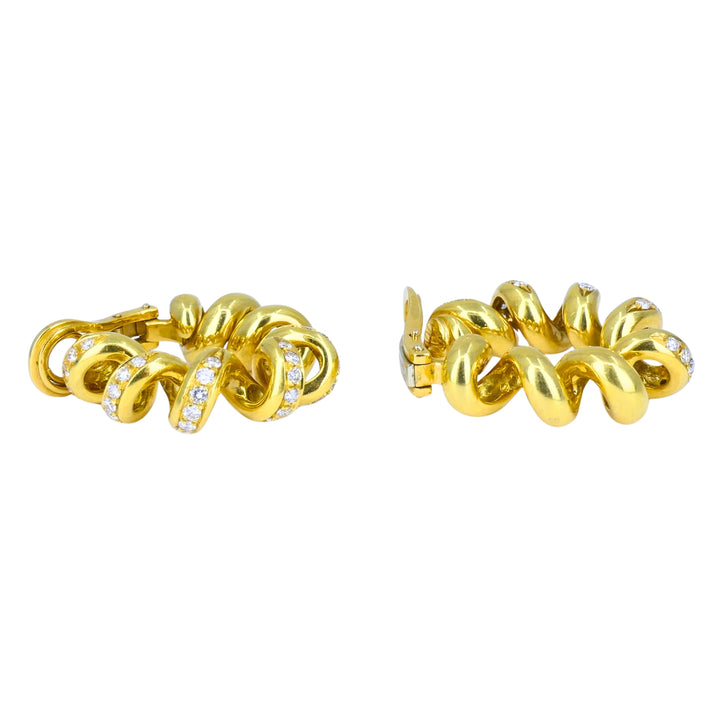 Vintage Boucheron Paris 18k Yellow Gold Hoop Earrings Diamond