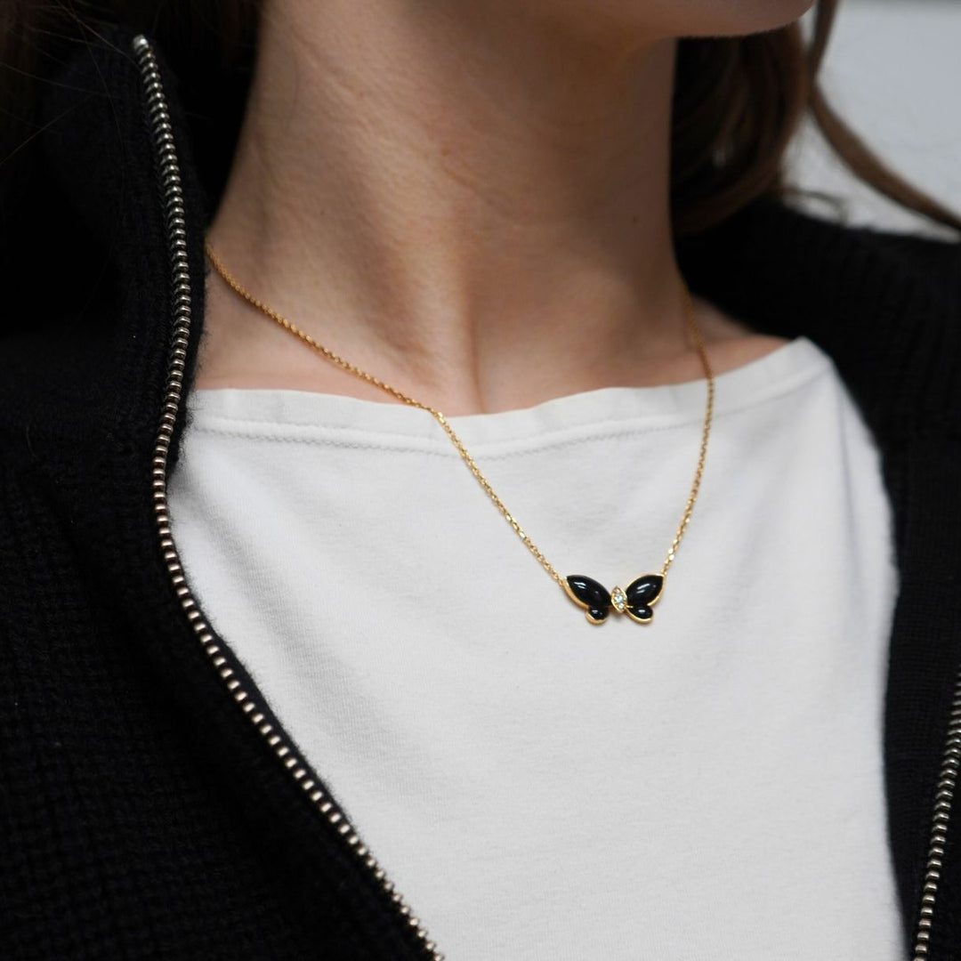 Van Cleef & Arpels Butterfly Necklace Onyx Diamond