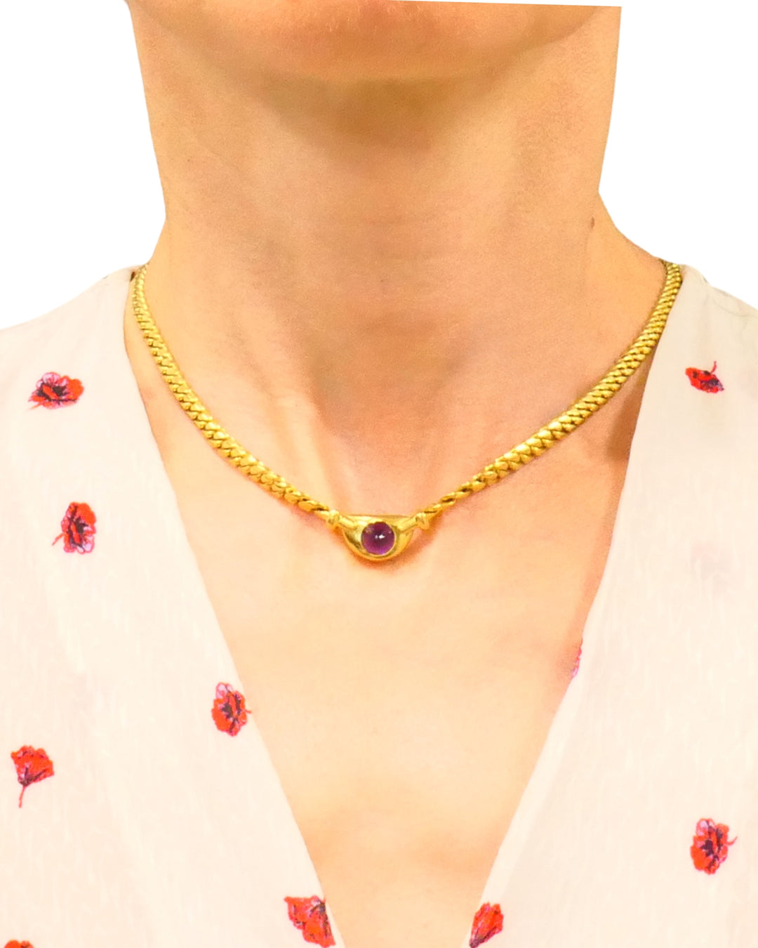Vintage Bulgari Necklace 18k Gold Gemstones Curblink Chain Necklace,