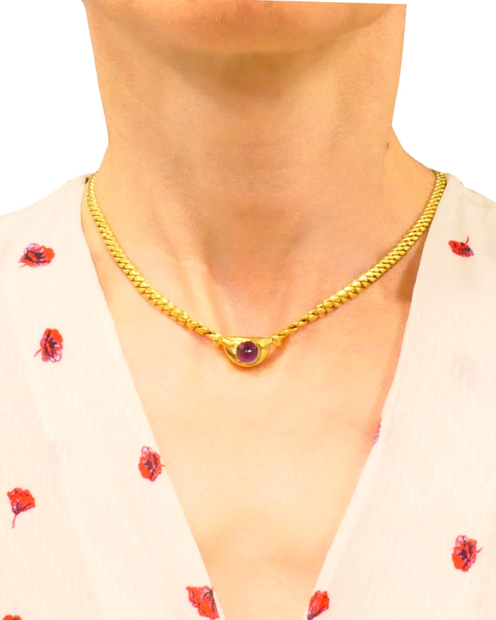 Vintage Bulgari Necklace 18k Gold Gemstones Curblink Chain Necklace,