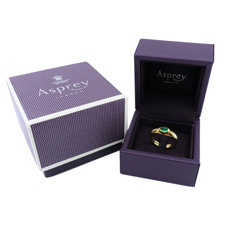 Asprey London 18k Gold Oval Cabochon Emerald Ring