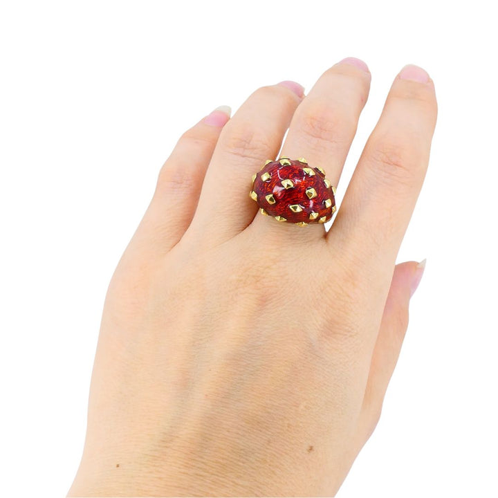 Vintage David Webb 18k Gold Enamel Dome Cocktail Ring