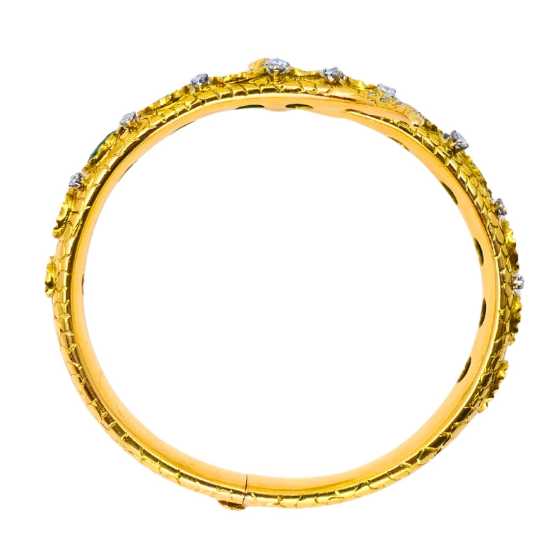 Vintage Snake Bangle Bracelet Gold Emerald Diamonds Estate Jewelry