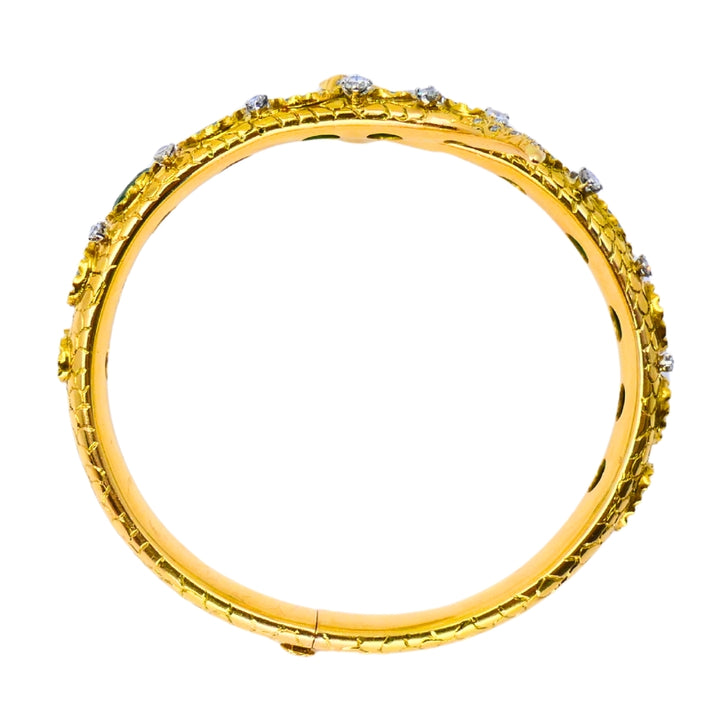 Vintage Snake Bangle Bracelet Gold Emerald Diamonds Estate Jewelry