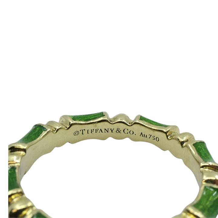 Tiffany & Co. Enamel Bamboo Stacking Rings 18k Yellow Gold Blue Green & Red
