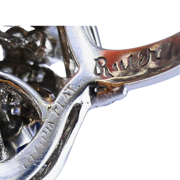 Vintage Dome Ring Ruser Platinum Diamond Sapphire Estate Jewelry