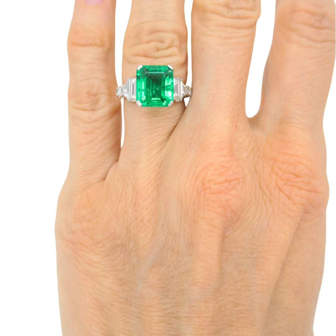 Colombian Emerald Engagement Ring GIA Platinum Diamond