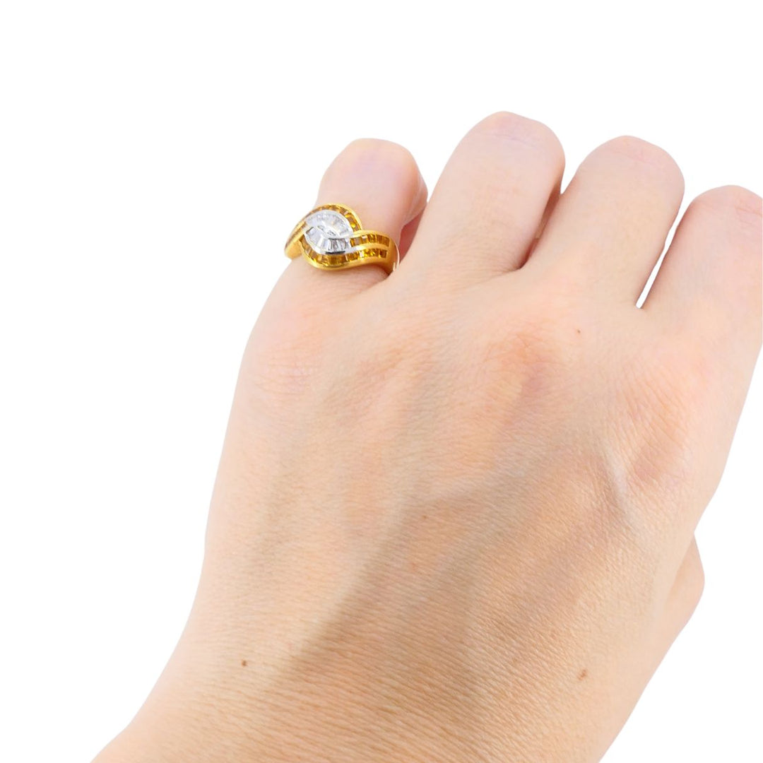 Vintage French 18k Gold Diamond Citrine Ring