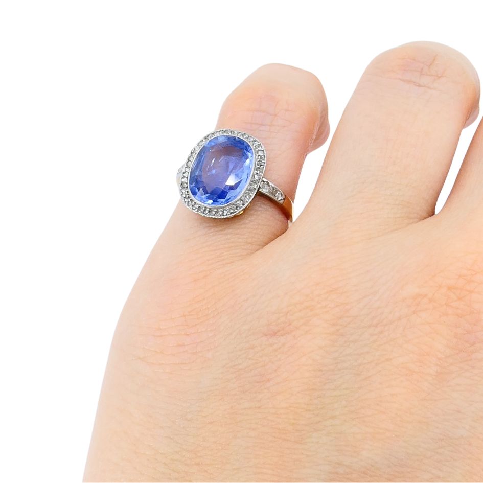 Edwardian Sapphire Diamond Platinum Gold Ring