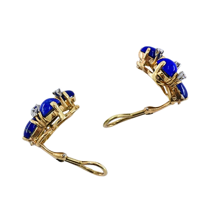 Vintage 14k Gold Lapis Lazuli Turquoise Diamond Brooch & Earrings Set