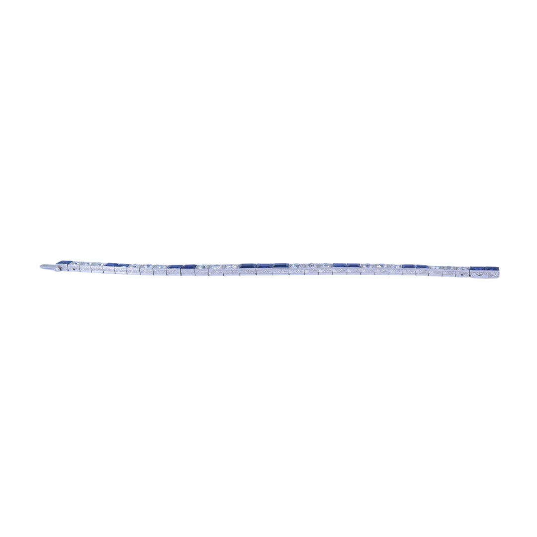Art Deco Diamond Tennis Bracelet Sapphire Platinum Estate Jewelry