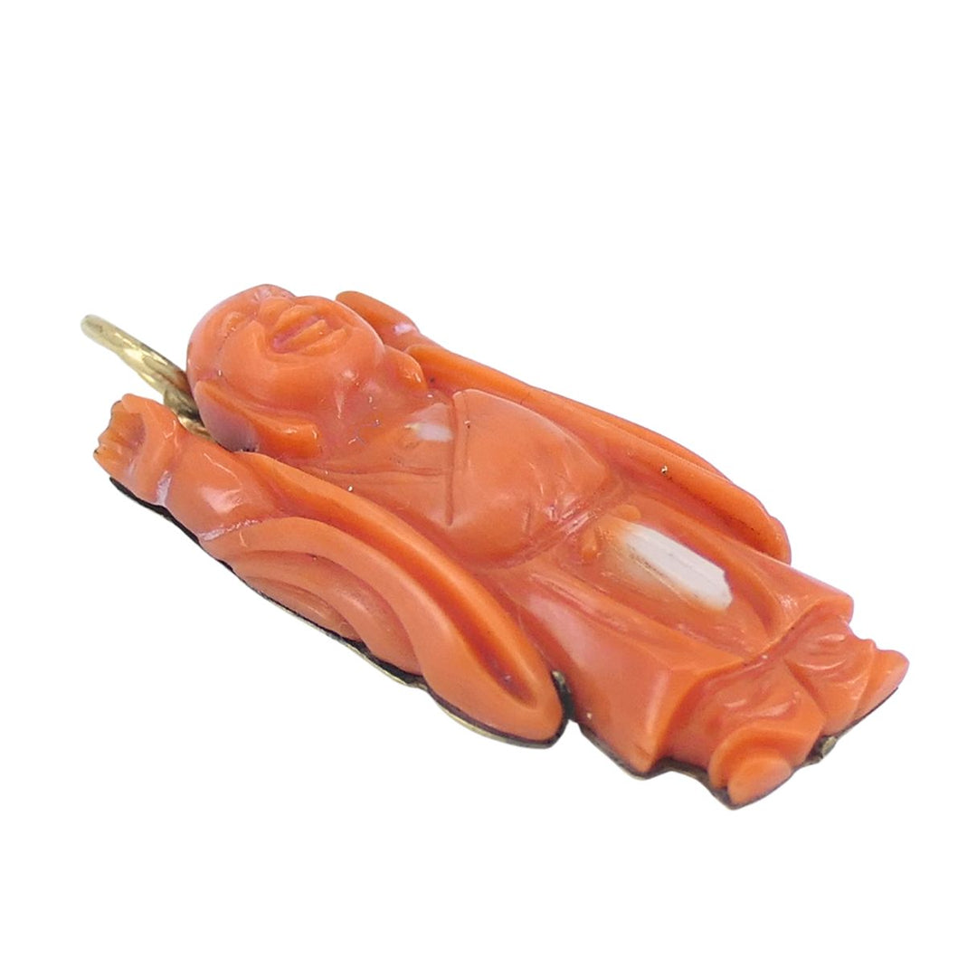 Vintage Coral Buddha Charm Pendant 10k Gold