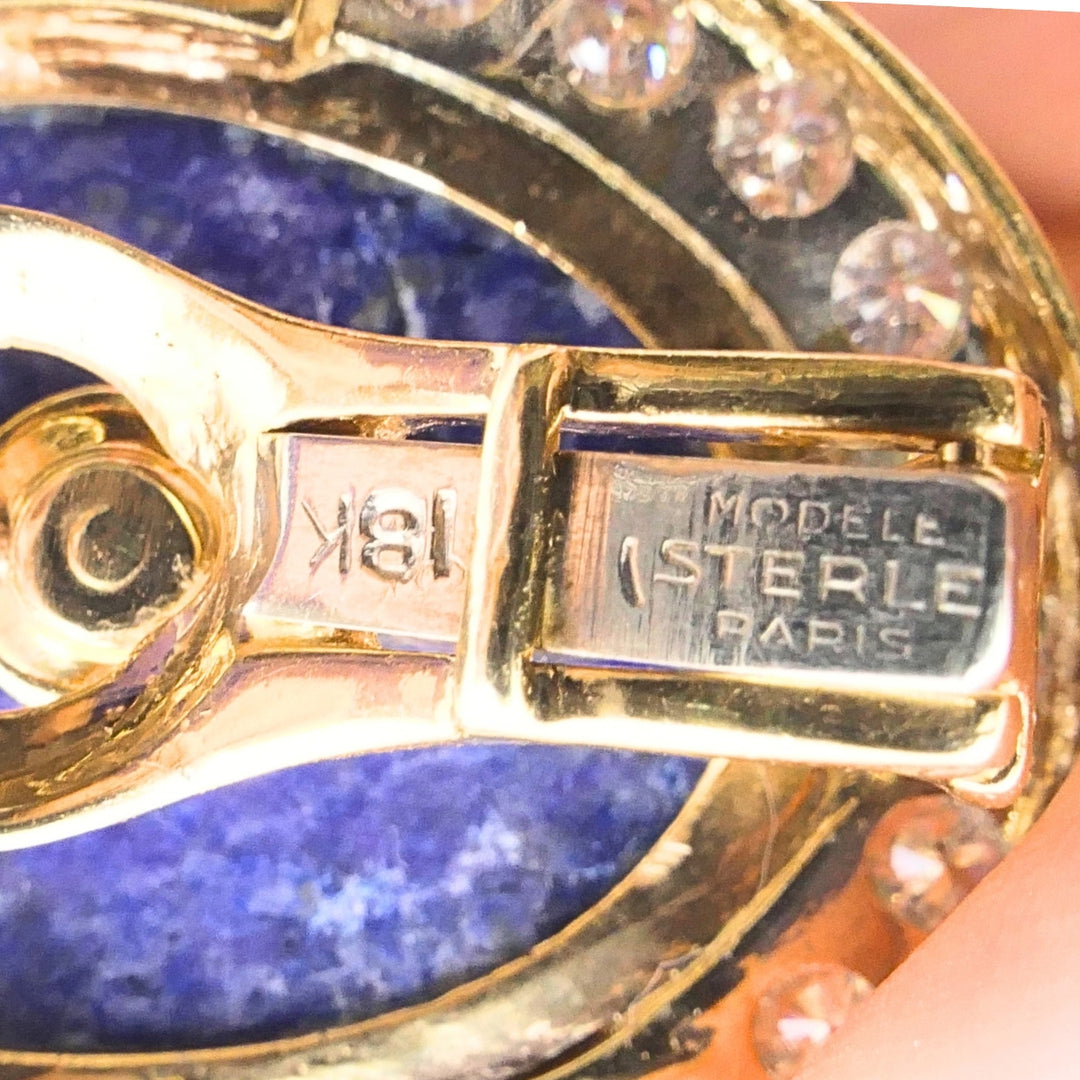 Sterlé Paris 14K Gold Lapis Lazuli Diamond Clip-On Earrings, circa 1960s - 1970s