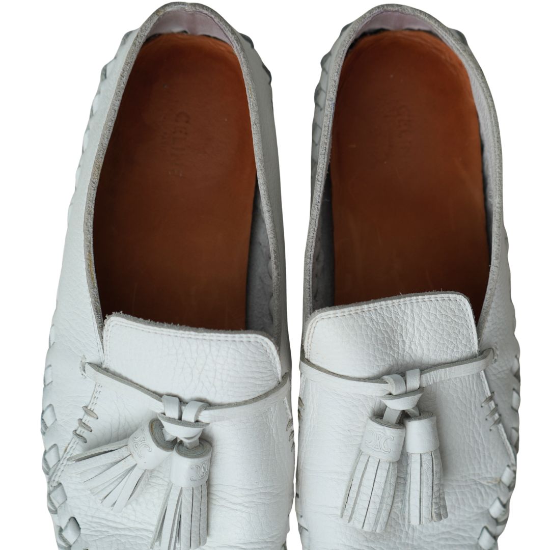 Celine White Leather Tassel Loafers sz 9.5