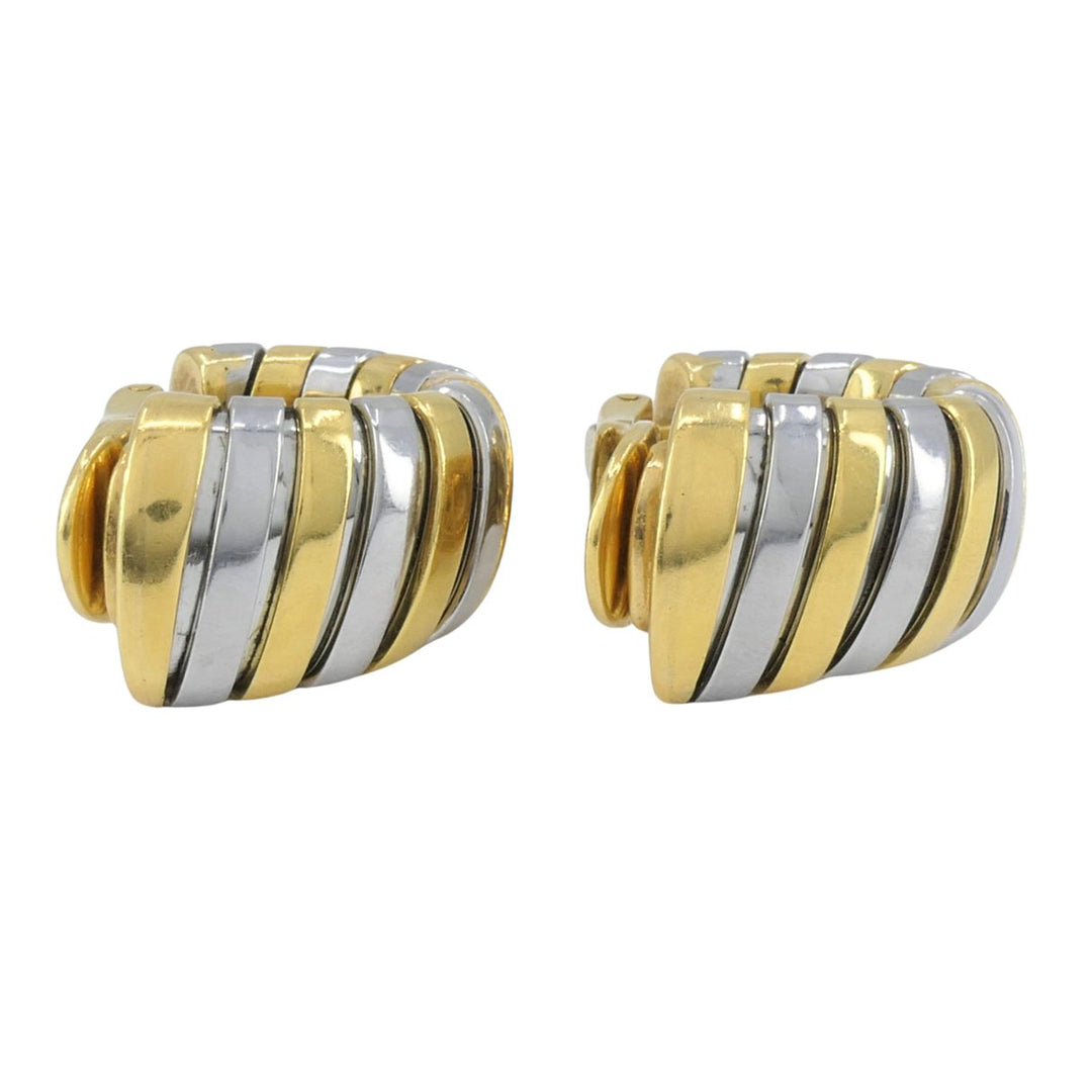 Vintage Bvlgari 18k Gold Stainless Steel Tubogas Huggie Bulgari Earrings