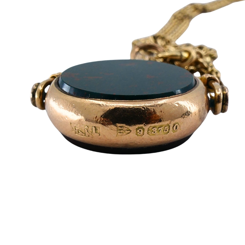 Antique 9k Gold Carnelian Bloodstone Pendant  14k Gold Chain Necklace