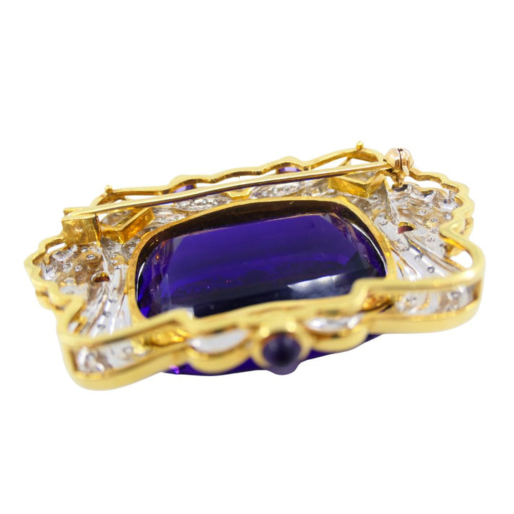 Vintage 18k Two-tone Gold Siberian Amethyst Diamond Pin Brooch