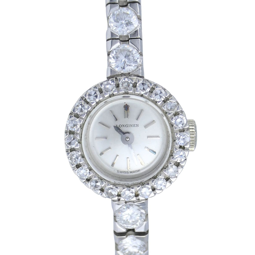 Vintage Longines Swiss 18k White Gold Diamond Lady's Wrist Watch