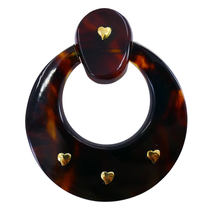 Vintage Italian 18k Gold Tortoise Heart Hoop Earrings