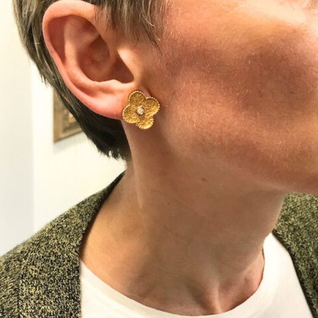 Van Cleef & Arpels Vintage Alhambra Earrings Diamond Gold