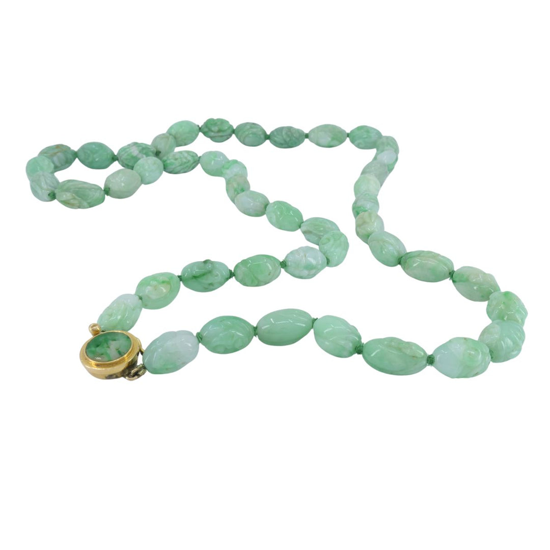 Vintage 14k Gold Apple Jade Carved Bead Necklace
