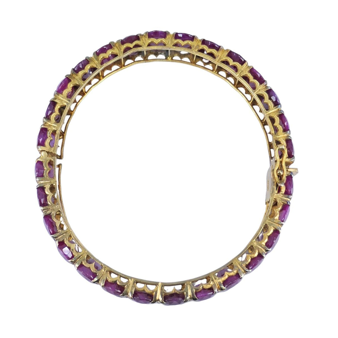 Vintage 18k Gold Ruby Hinged Bangle Bracelet Mid 20th century