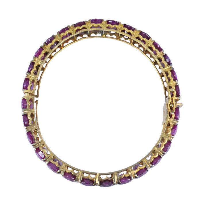 Vintage 18k Gold Ruby Hinged Bangle Bracelet Mid 20th century